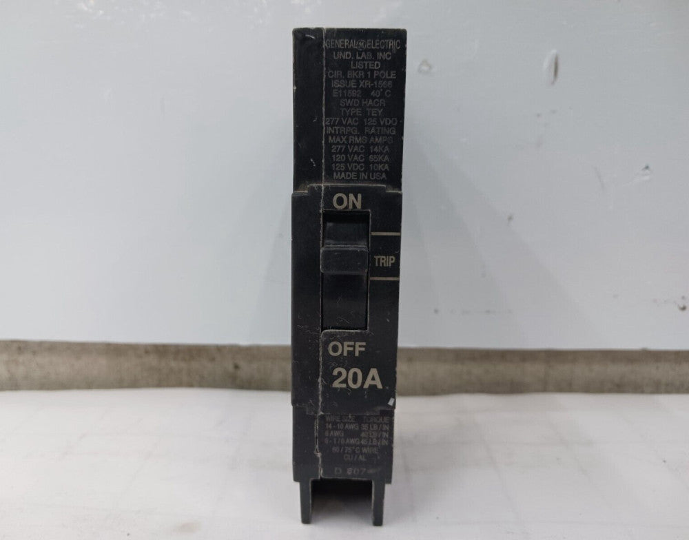 GE 20 AMP CIRCUIT BREAKER 1 POLE 277 VAC TEY120