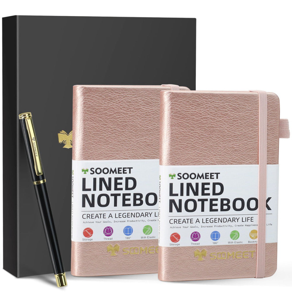 2-Pack Pocket Notebook, 5.7" x 3.5"Small Notebook, Hardcover PU Leather Brown