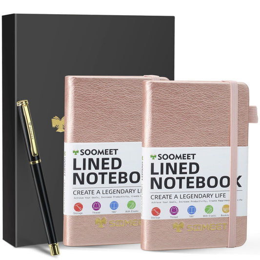 2-Pack Pocket Notebook, 5.7" x 3.5"Small Notebook, Hardcover PU Leather Brown