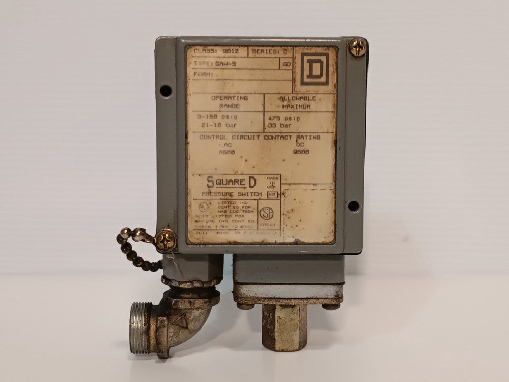 Square D 9012 GAW-5 Series C Pressure Switch 3-150 PSIG/21-10 BAR 600V