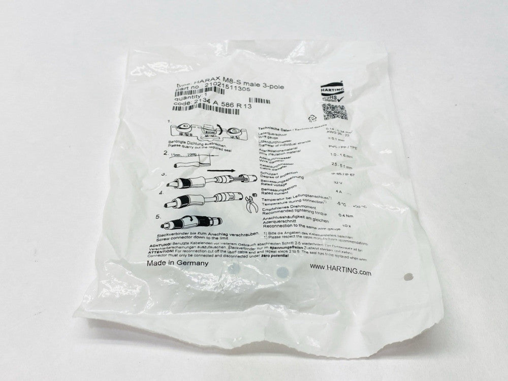 Harting HARAX M8-S Male 3-Pole Circular Connector M8 21021511305