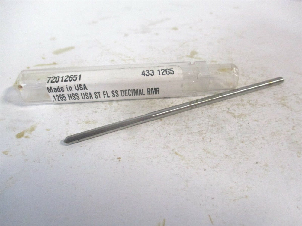 (433-0.1265) 0.1265" x 7/8" x 3-1/2" OAL Straight Shank HSS 4Fl Chucking Reamer