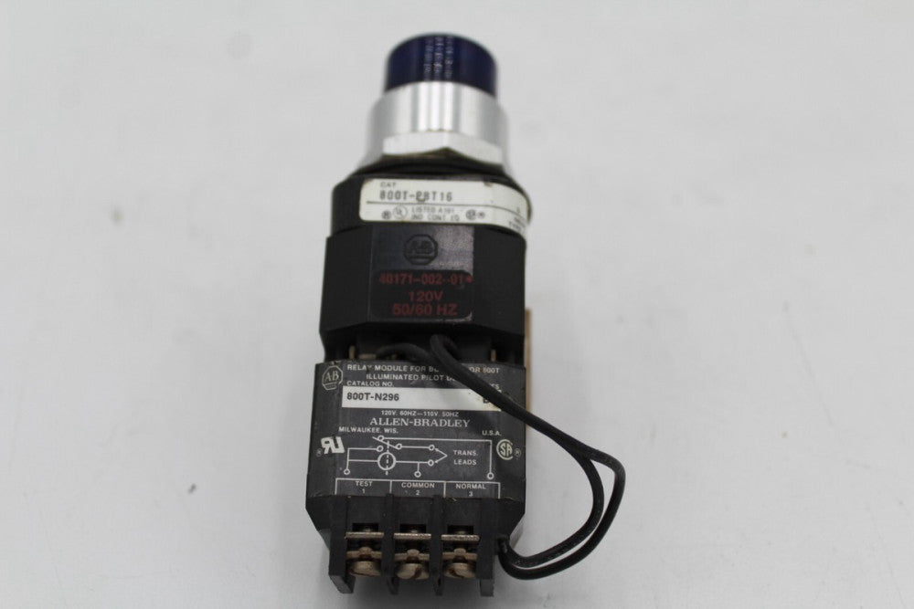 Allen-Bradley 800T-PBT16 Illuminated Push Button Blue with 800T-N296 & Bezel