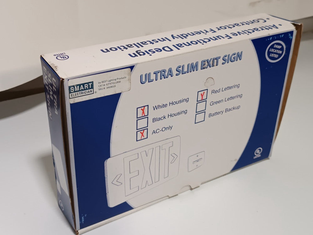 Smart Electrician EZXTEL1RW Ultra Slim AC-Only Exit Sign, red on white, w spare
