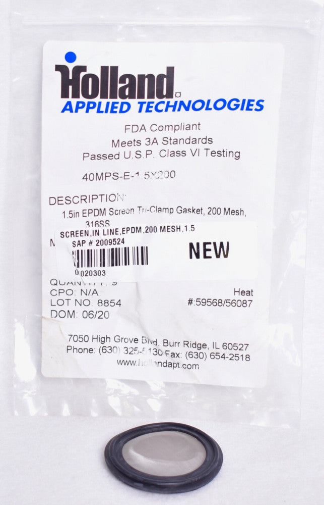 Holland Applied Tech 200 Mesh Screens Gasket Clamp Type EPDM  40MPS-E-1.5X200