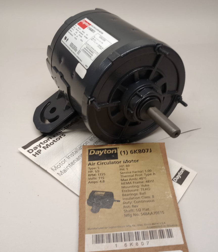 Dayton 6K807J Air Circulator Motor 1ph 1/3hp 115V 60hz 1725rpm S48AA70E15 TEAO