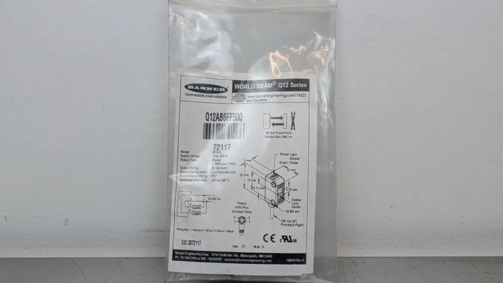 Banner Q12AB6FF50Q Miniature Self-Contained Sensor 72117 50mm 10-30VDC
