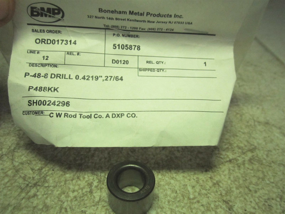 Boneham Metal P-48-8 0.4219 27/64" Diameter Drill Bushing