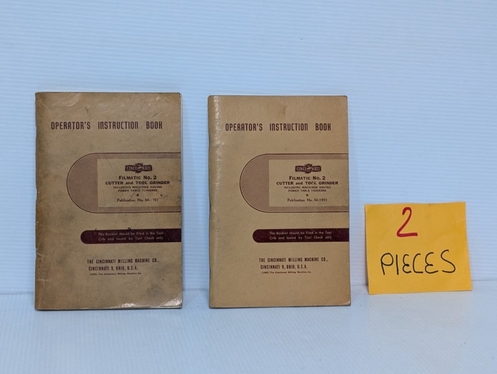Lot of 2 Cincinnati - M-1951 Operat Manual for Filmatic No 2 CutterTool Grinder