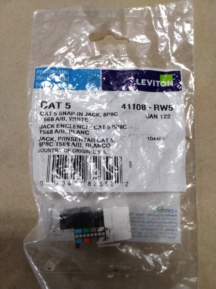 LEVITON 41108-RW5 Wh Jack 8P8C Keystone C6