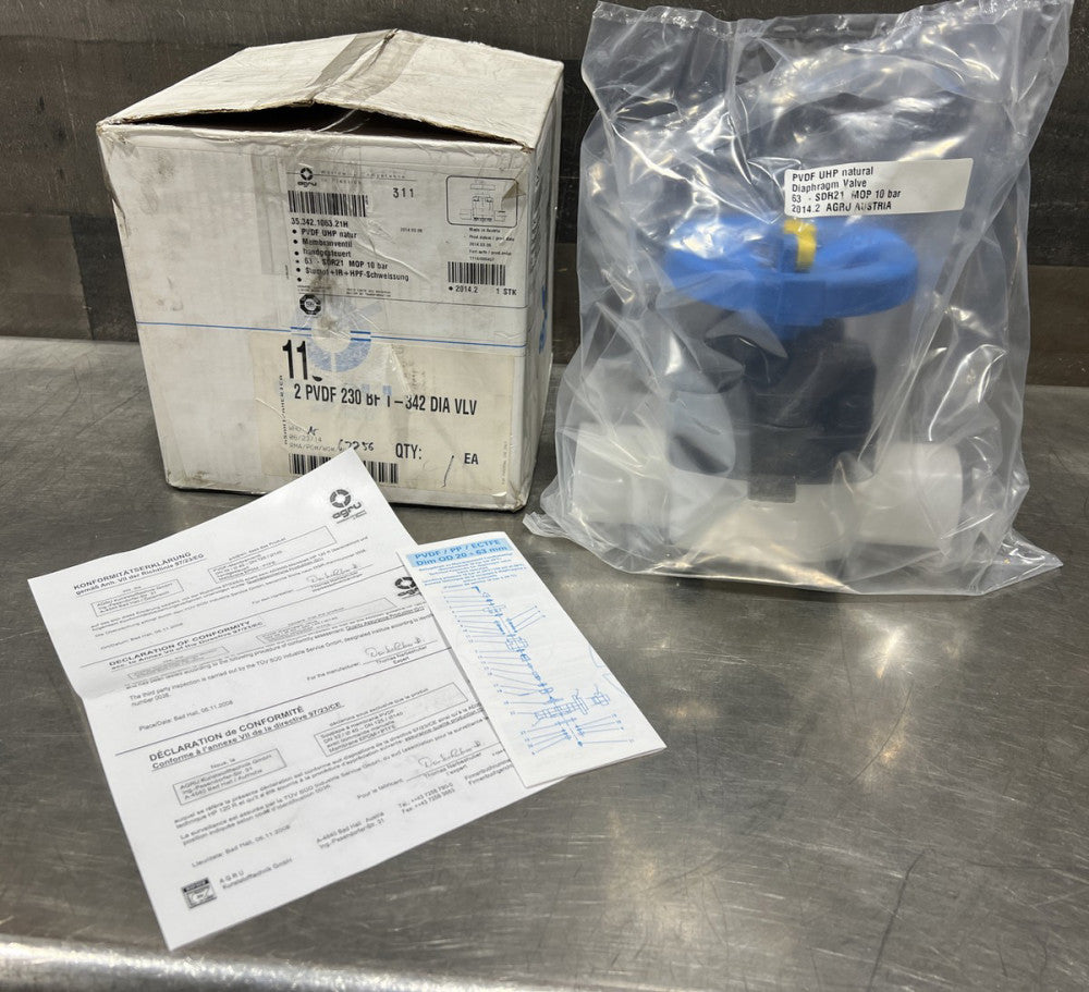 Agru Diaphragm Valve 35.342.1063.21H 63 SDR21 MOP 10 Bar Nos Surplus