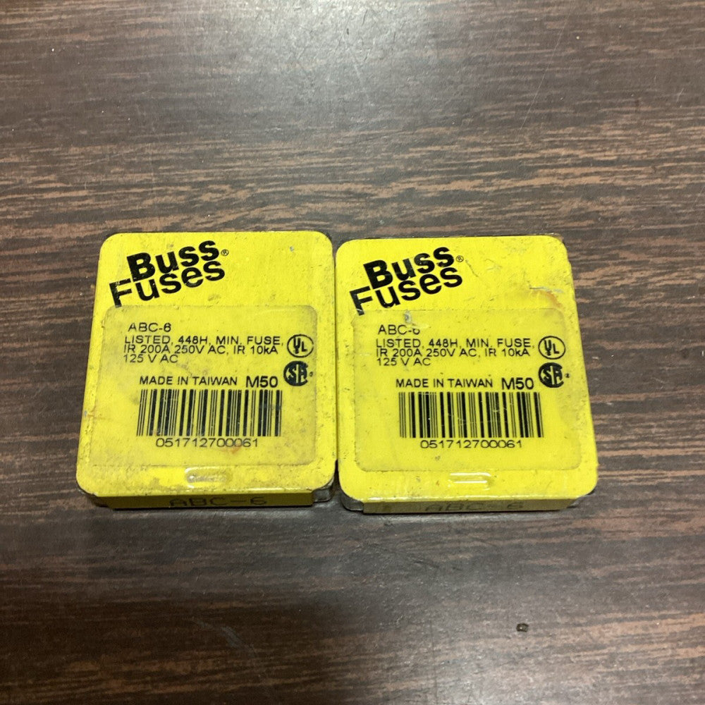 ABC-6 Amp 250V Fuses Buss Bussman ABC6, 10 Pieces