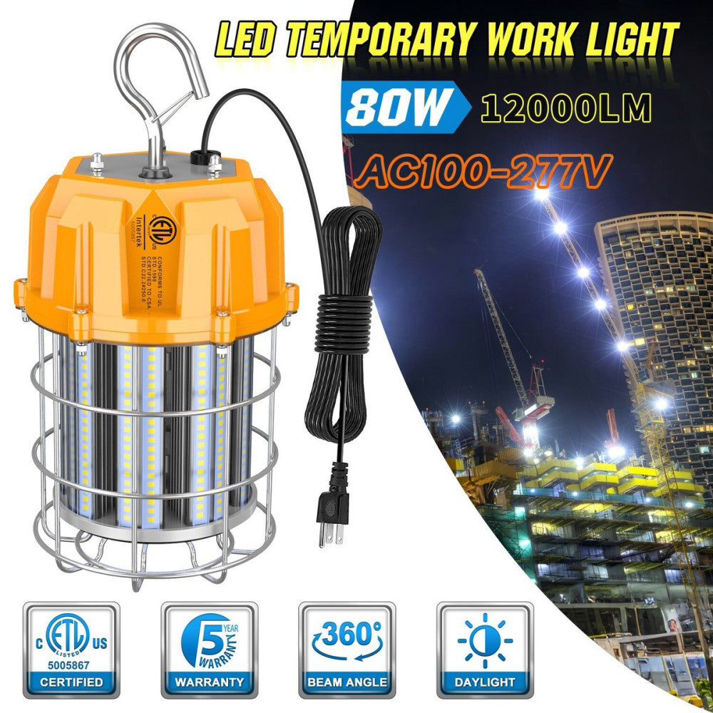 80 Watt LED Temporary Work Light 12,000LM Tunnel Hanging Construction Lamp 5000K