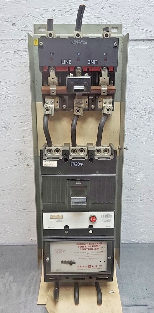 GE TFFP36090 Fire Pump Circuit Breaker 90 Amp 600 Volt w/ THMC34 QMW Switch Used