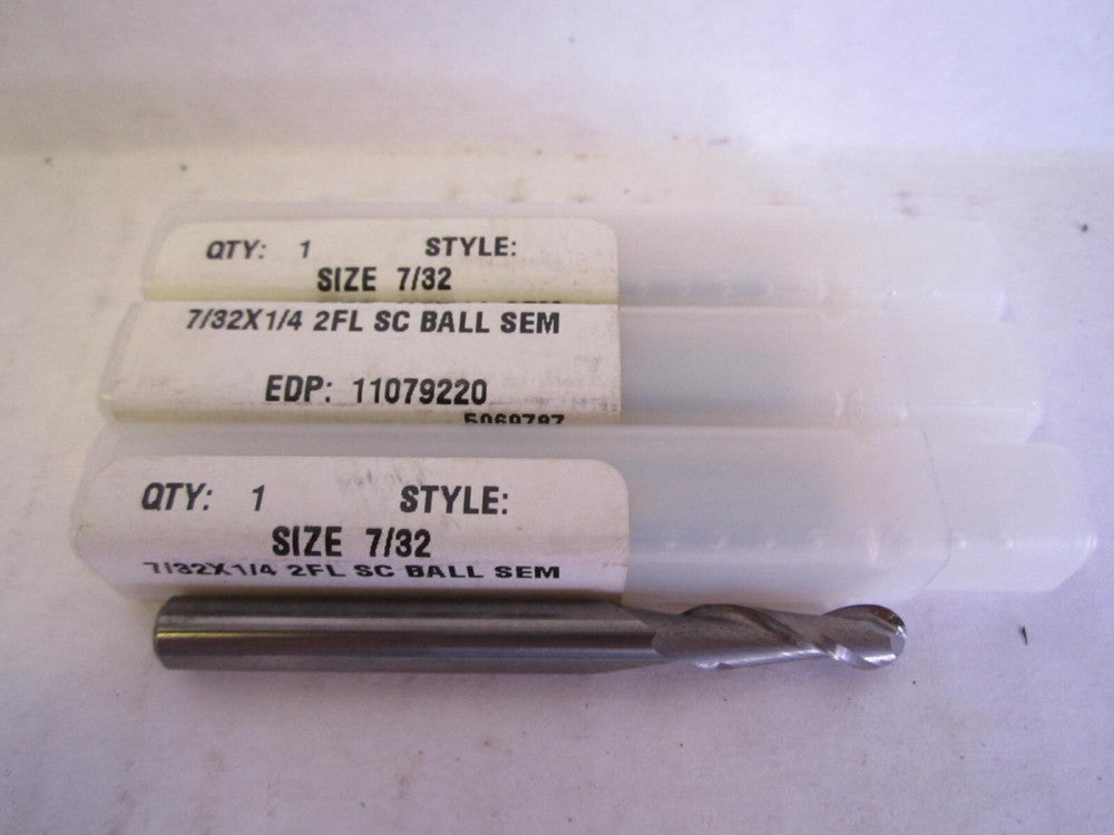 7/32 x 1/4" Solid Carbide Ball End 2-Flute Endmills New - Lot of 4 
