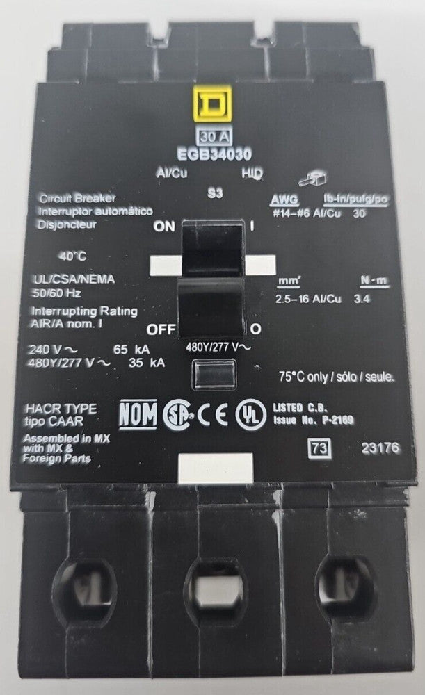 NEW SURPLUS Square D EGB34030 30A 3P  480/277V  35kA@480/277V WORKS AS EDB34030