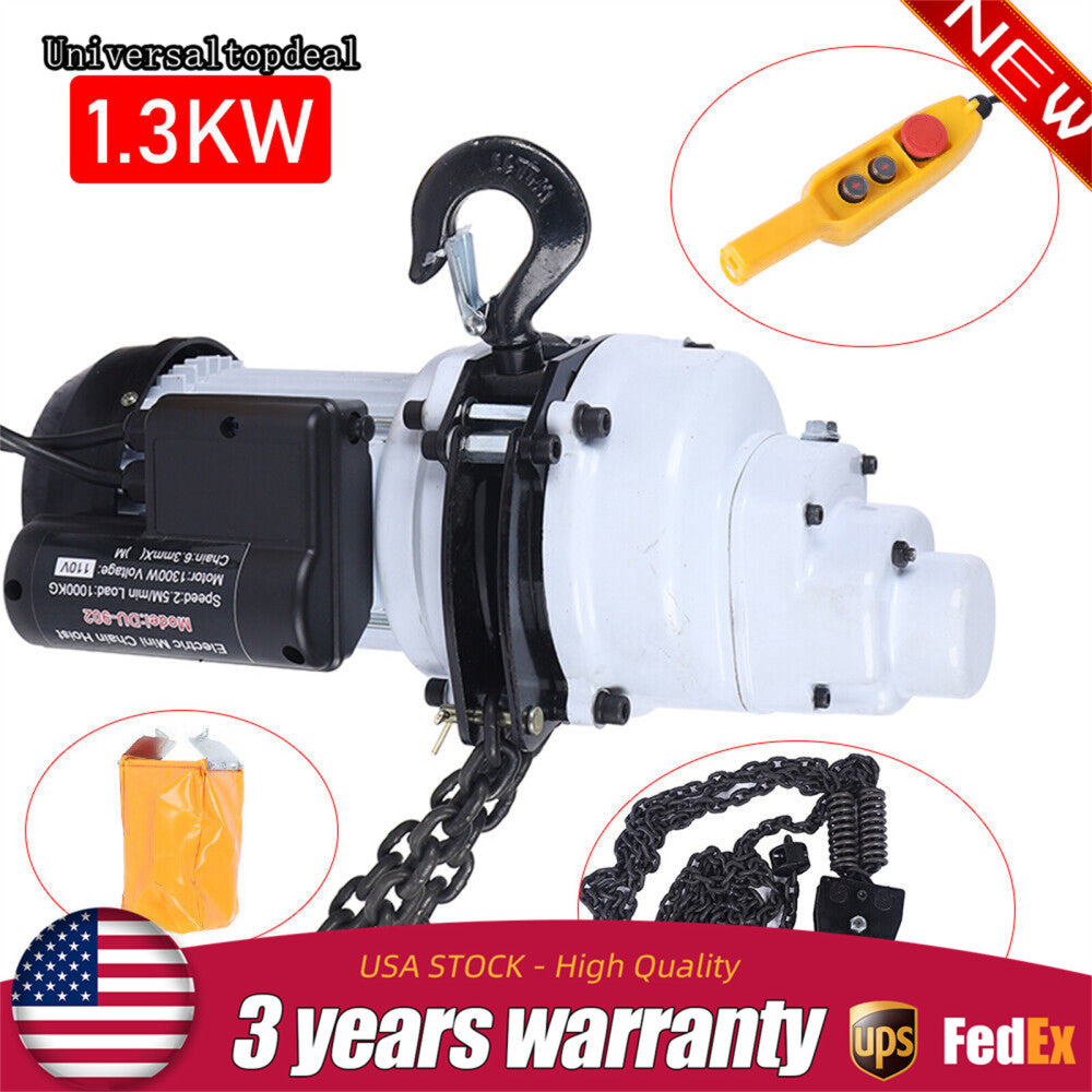 2200LBS/ 1 Ton Electric Chain Hoist Single Phase Hoist Crane 10 FT Chain 110V