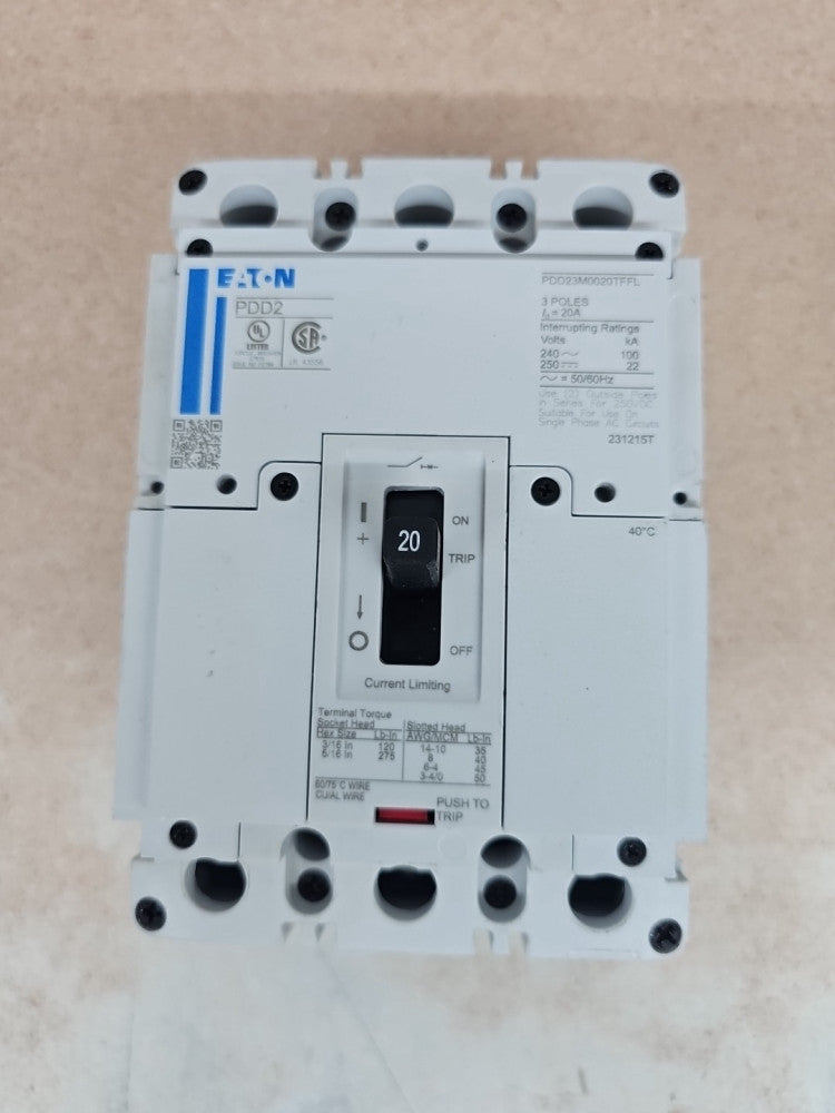 1) New Take Out  EATON PDD23M0020TFFL 3 Pole 20 AMP Type PDD2 POWER Defense