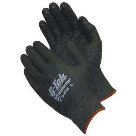 Pip 348745S Coated Gloves, Foam Nitrile, Dotted, Full, 2 Abrasion Level, Black,