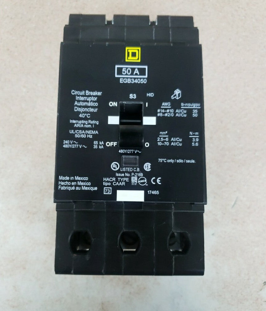 New Take Out! Square D EGB34050 Circuit Breaker 50 Amp 3 Pole 277V NT