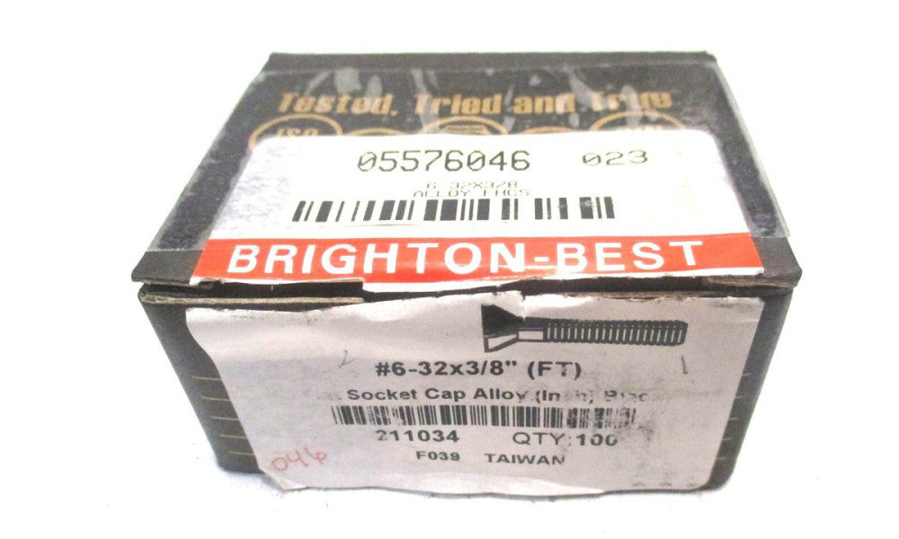 Brighton (211034) #6-32 UNC 3/8" OAL 5/64" Hex 82° Flat Cap Screw - Lot of 100