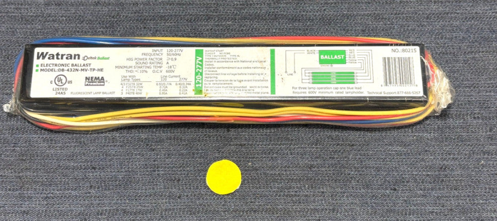 WATRAN DELTEK ELECTRONIC FLOURESCENT BALLAST MODEL DB-432N-MV-TP-HE