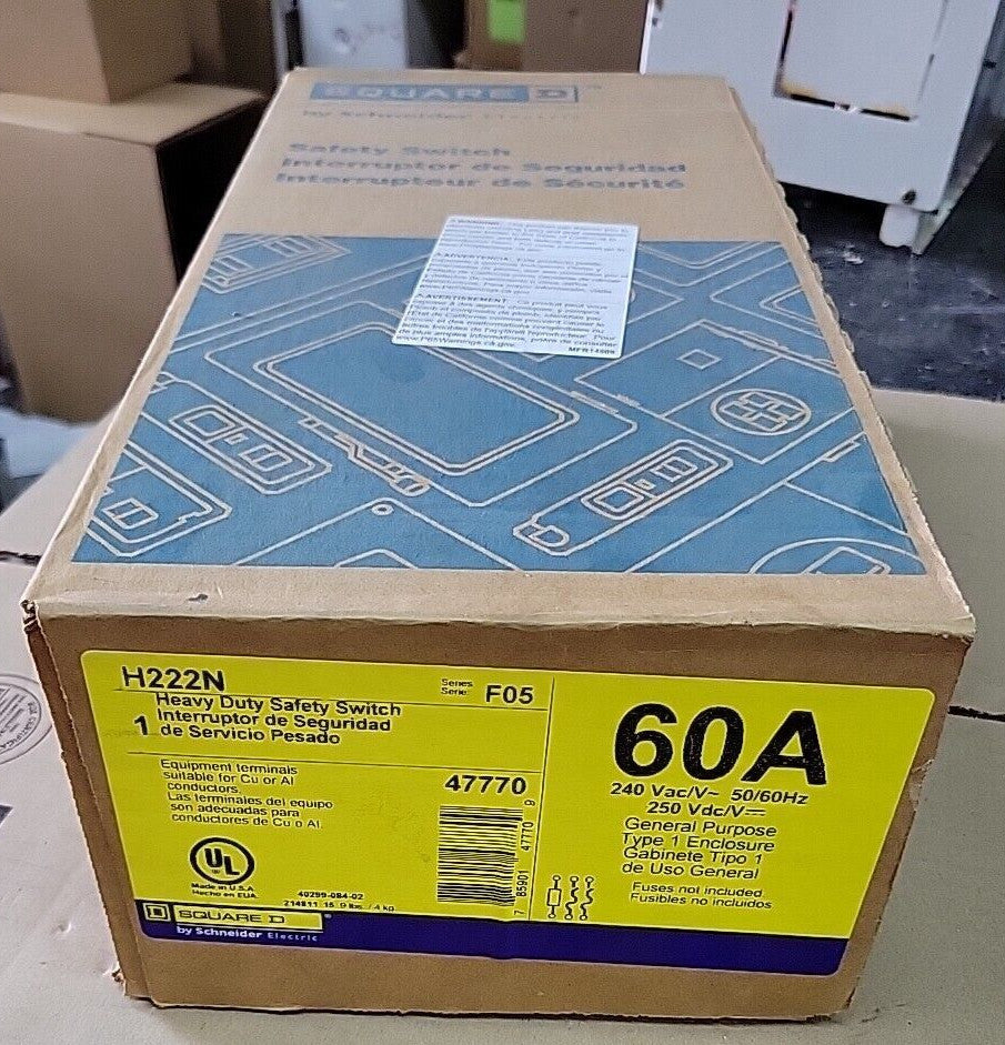 NEW Square D H222N 60 Amp 240V Type 1 Indoor Fusible Safety Switch Disconnect
