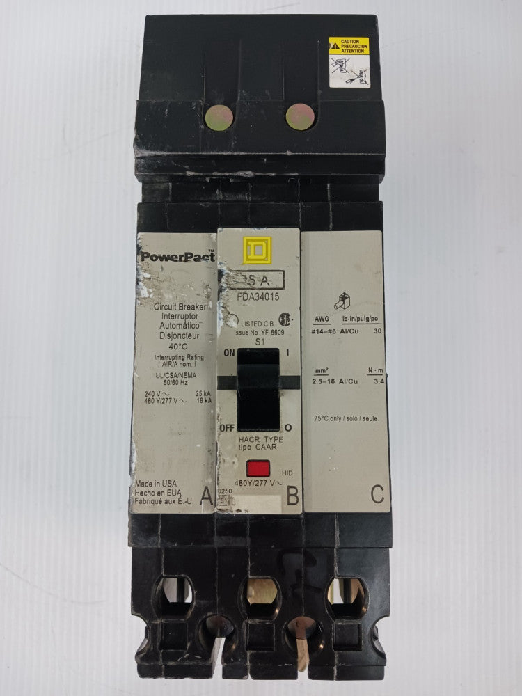 Square D PowerPact 15 Amp I-Line Circuit Breaker 3 Pole 480Y/277 VAC FDA34015