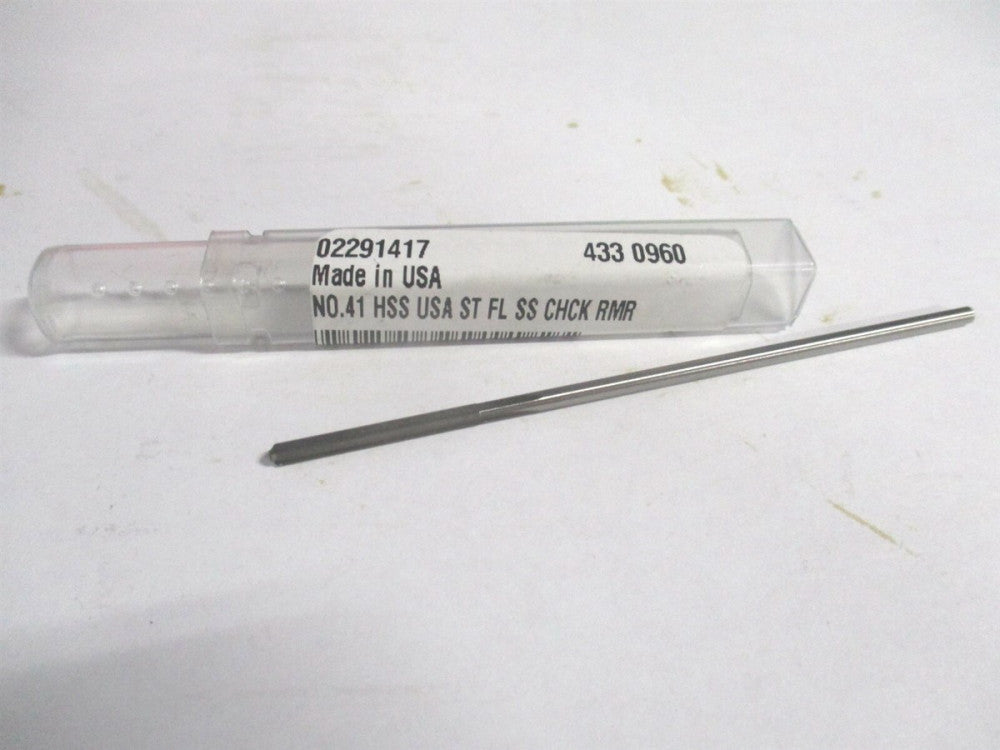 (433-0.0960) #41 7/8" x 3-1/2" OAL Straight Shank HSS 4-Flute Chucking Reamer 