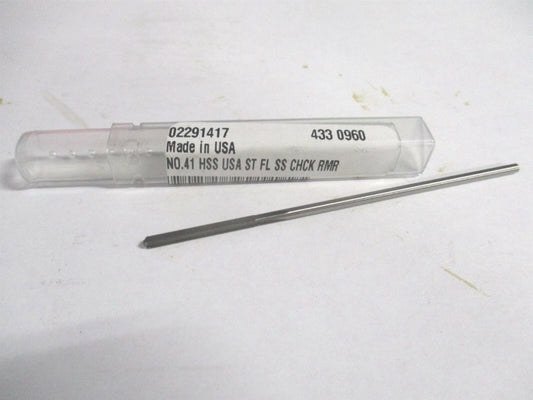 (433-0.0960) #41 7/8" x 3-1/2" OAL Straight Shank HSS 4-Flute Chucking Reamer 
