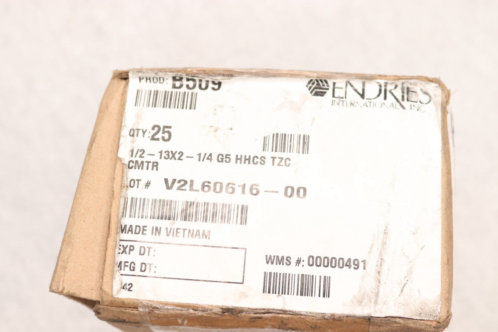(25-PK) Endries Hex Cap Screw Grade 5 Zinc Finish 1/2"-13 x 2" B509