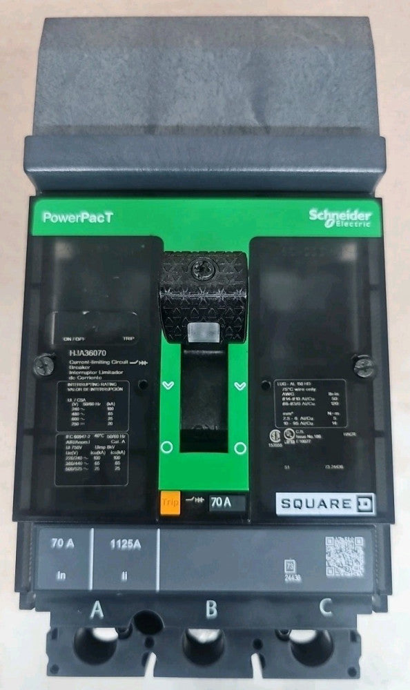 Square D HJA36070 Circuit Breaker 70A 3 Pole 600V PowerPact HJ150 I-Line NTO