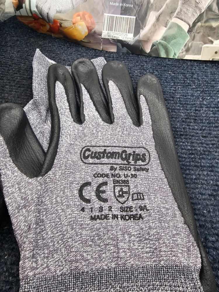 (12 PAIRS) CustomGrips U30 Cut Resistant Safety Gloves - Large