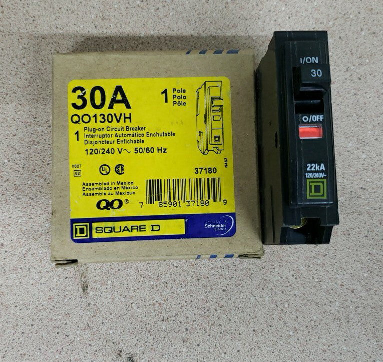 1-Square D QO130VH Miniature Circuit Breaker  30 A, 1 Pole, 120/240 VAC