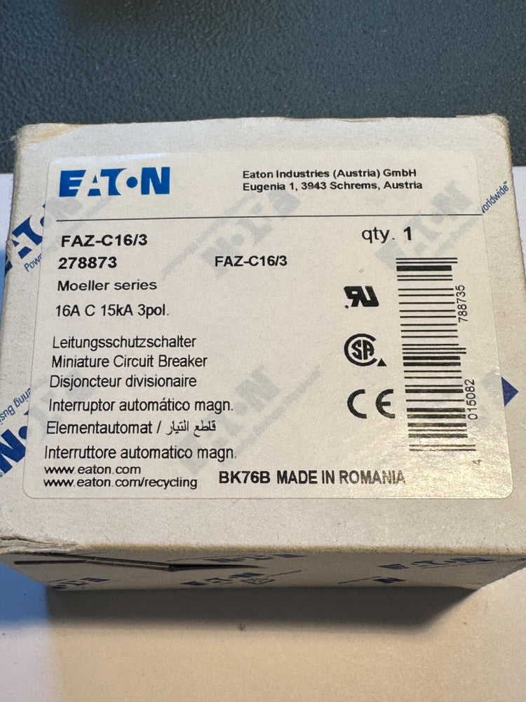 EATON FAZ-C16/3 (278873) Miniature Circuit Breaker 16A C 15kA 3-P Moeller Series