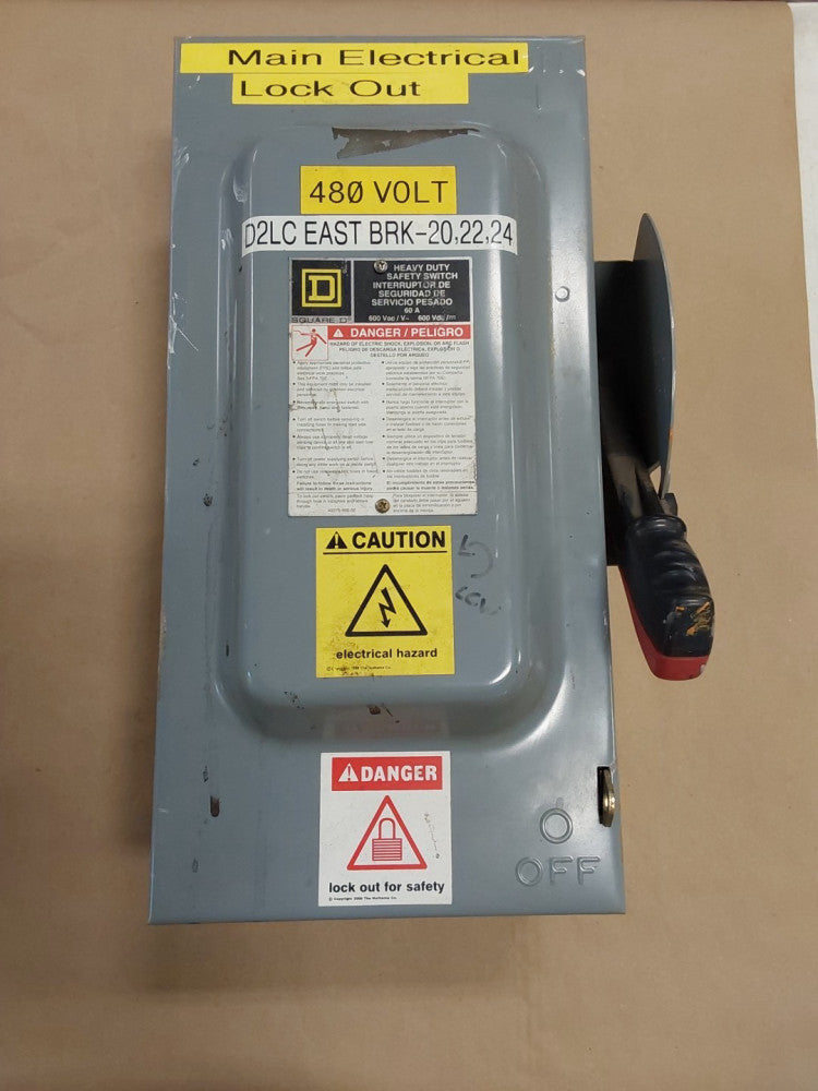 Square D H362 Fusible Safety Disconnect Switch 60A 600V 3P 3PH Type 1 Series F05