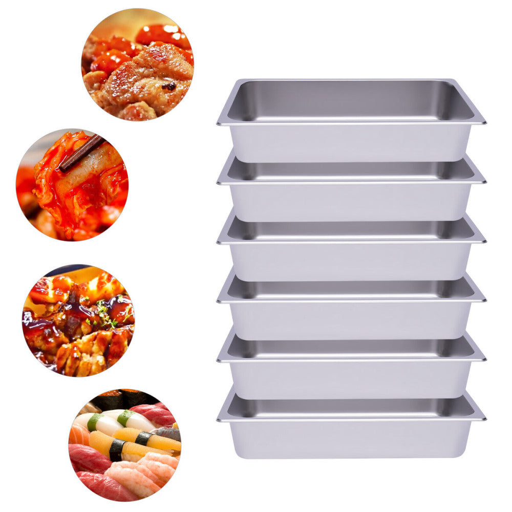 6 PACK Full Size 4" Deep Stainless Steel Steam Table Food Pan Commercial Tray