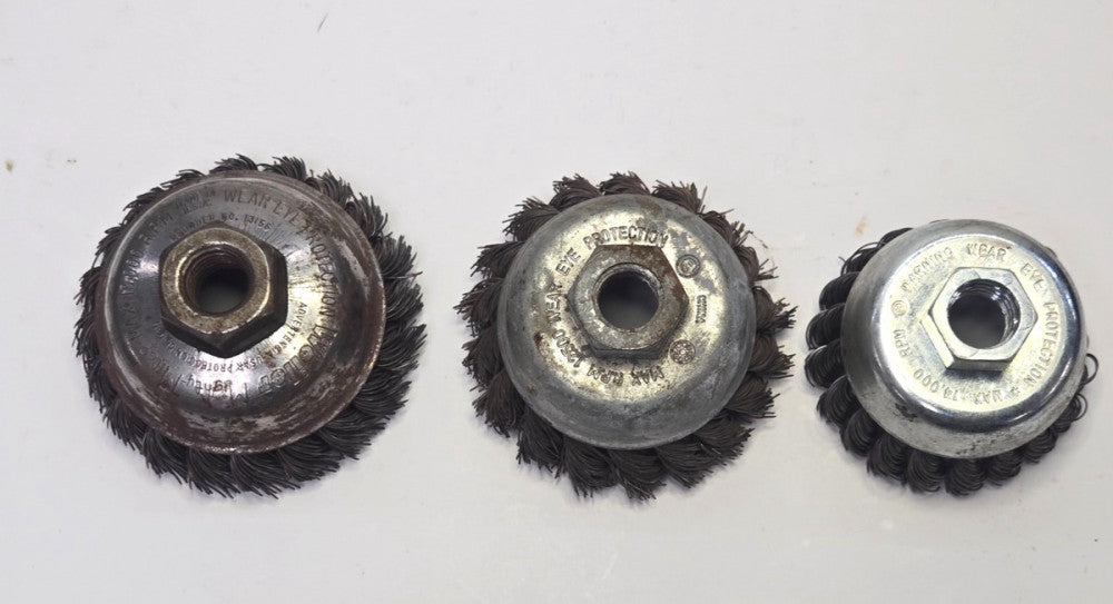 KNOTTED WIRE BRUSH CUPS STEEL 2-1/2”-3-1/2” *LOT OF 3*