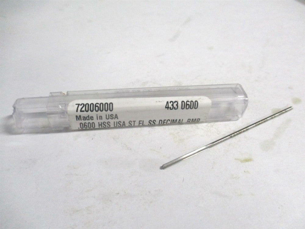 (72006000) 0.06" x 1/2" x 2-1/2" OAL 4-Flute Straight Shank HSS Chucking Reamer 
