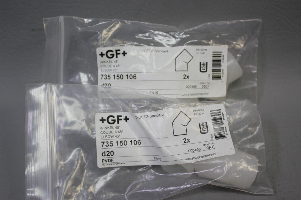 4 NEW GF PVDF SYGEF CORROSION RESISTANT 20mm SOCKET-FUSION UNION ELBOW 735150106