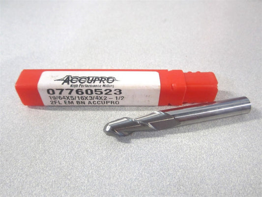 (12183977) 19/64" x 3/4" x 5/16" x 2-1/2" OAL Solid Carbide 2Fl Ball End Mill