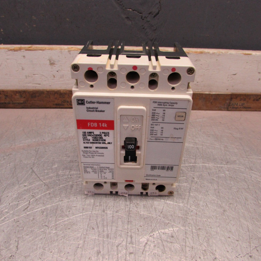 EATON / CUTLER-HAMMER FDB3100L , MCCB, 3p/100A/600V, CLEAN TAKEOUT!  MAKE OFFER!