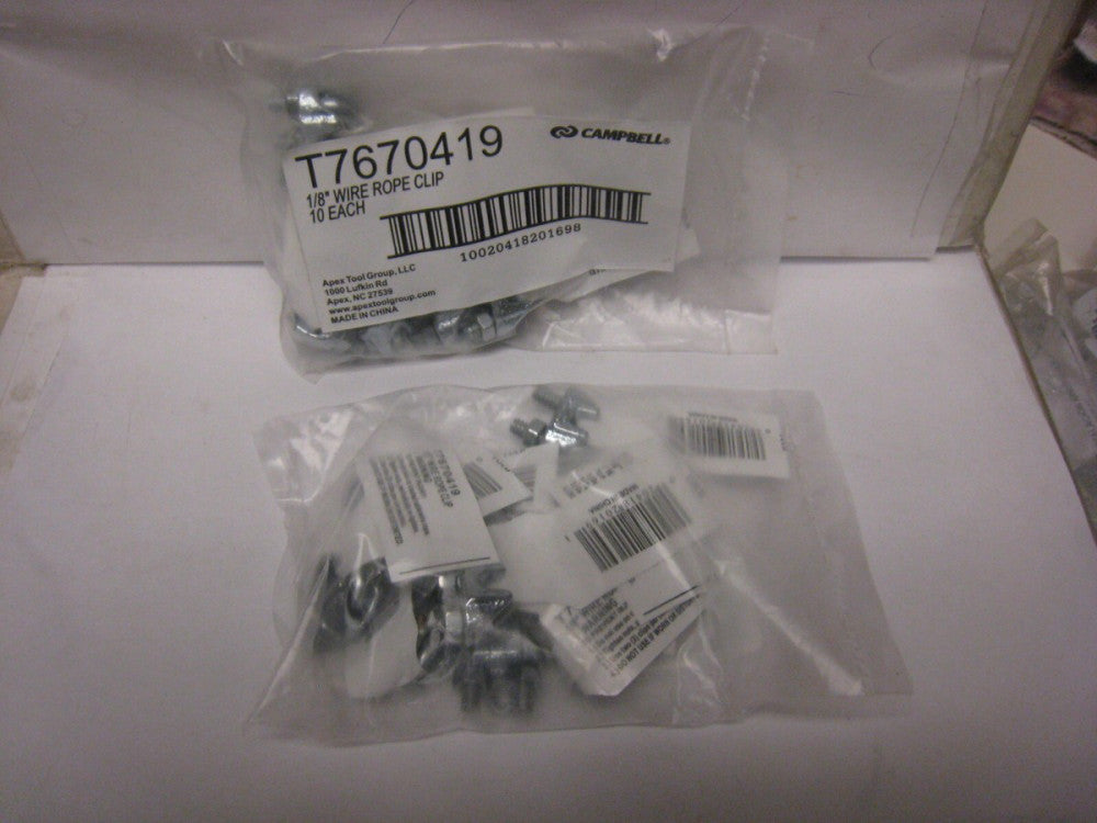 2 packs 10 each Campbell T7670419 Iron Electro-Galvanized Wire Rope Clip 1/8 in.