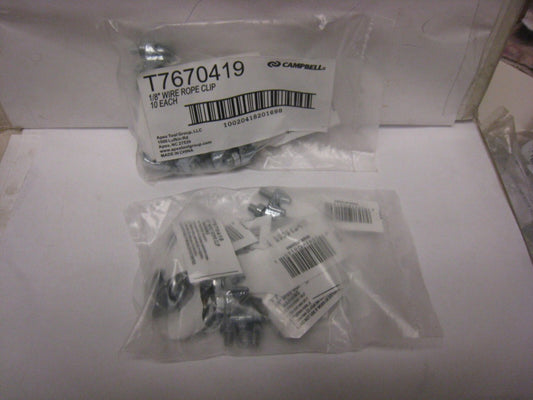 2 packs 10 each Campbell T7670419 Iron Electro-Galvanized Wire Rope Clip 1/8 in.