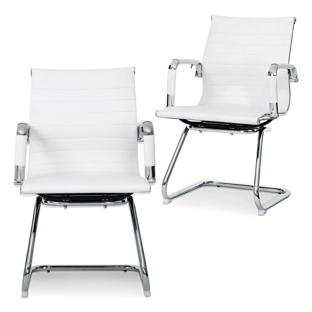 Desk Chairs No Wheels Set of 2, PU Leather Office Guest Chairs with Sled Base...
