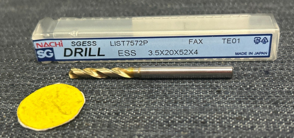 NACHI RIGHT HAND 2 FLUTE  DRILL BIT L7572P   3.5 X 20 X 52 X 4
