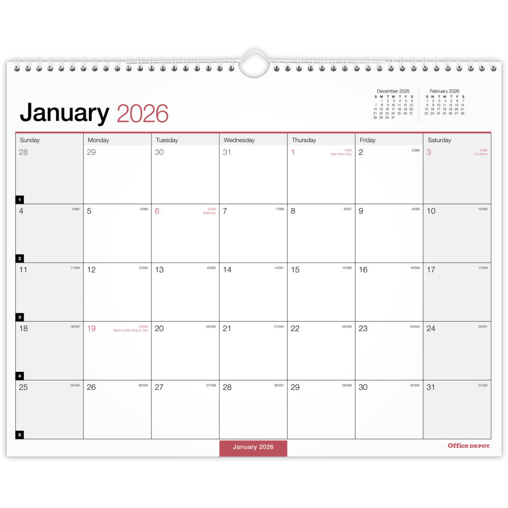 Office Depot Brand Monthly Wall Calendar, 15" x 12"
