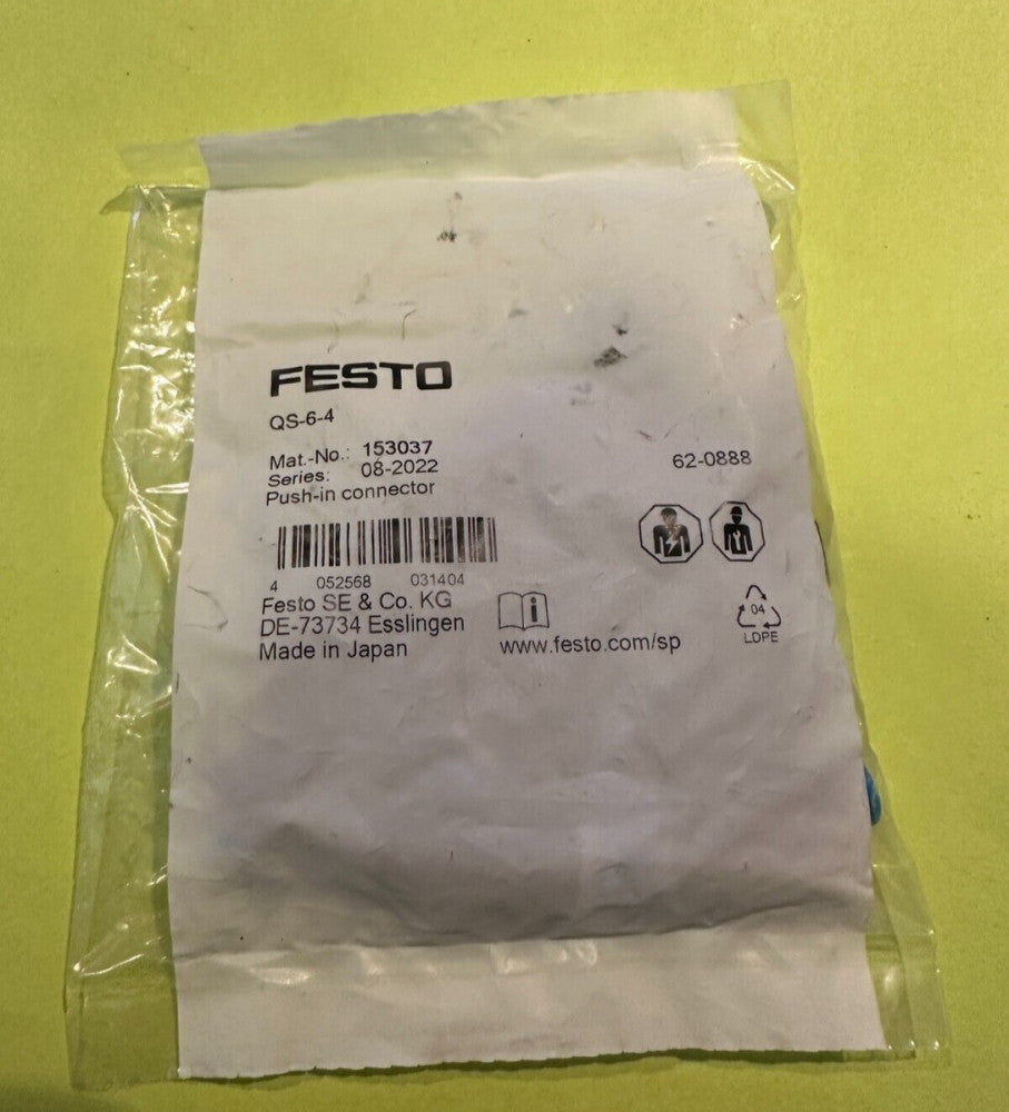 Festo QS-6-4 (153037) Push-In Connector 6mm x 4mm Pack of 10 - New Fast Ship