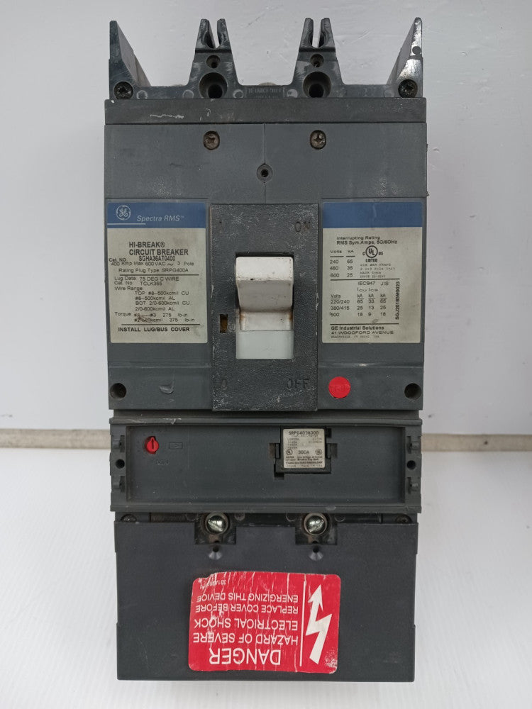 GE 400 Amp Circuit Breaker 3 Pole 600 VAC SGHA36AT0400 w/ 400 Amp Trip Plug
