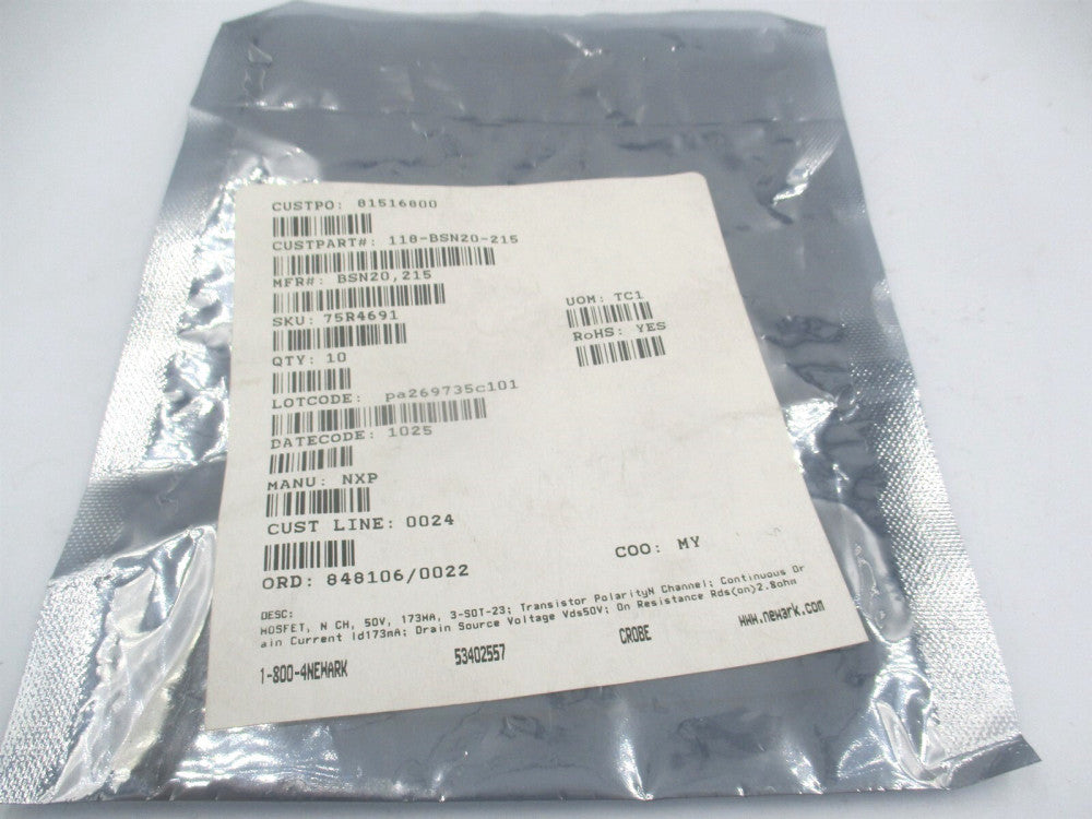 NXP (BSN20.215) N-Channel 50 V 173mA (Ta) 830mW MOSFET Transistor - Pack of 10 